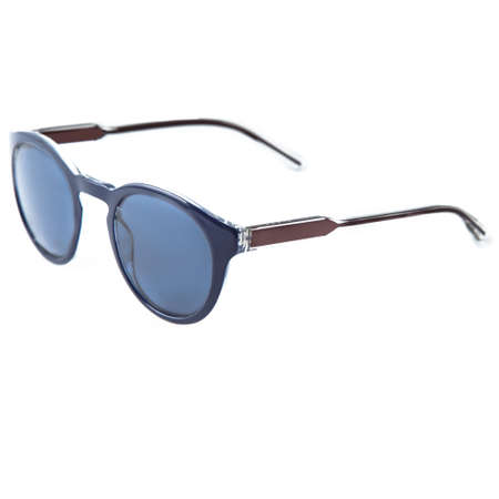 blue sunglasses frames on white background. Sun goggles and glasses for vision in blue frames.の写真素材