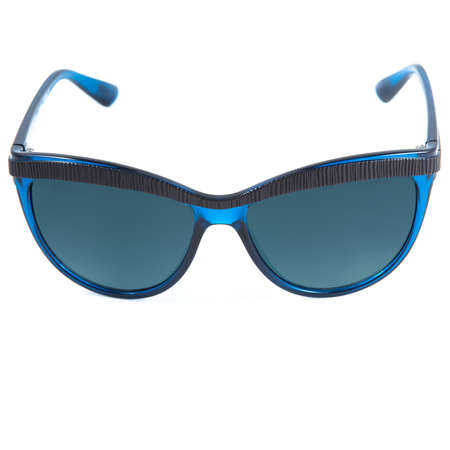 blue sunglasses frames on white background. Sun goggles and glasses for vision in blue frames.の写真素材
