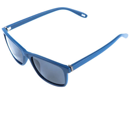 blue sunglasses frames on white background. Sun goggles and glasses for vision in blue frames.の写真素材