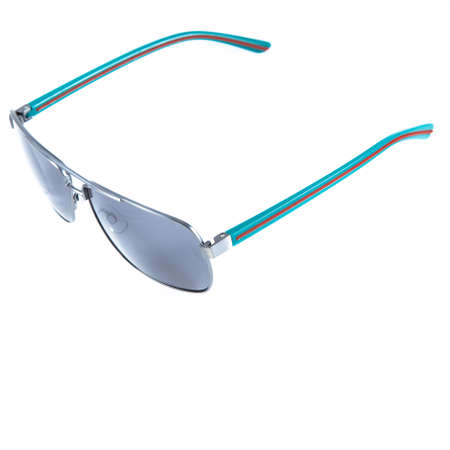blue sunglasses frames on white background. Sun goggles and glasses for vision in blue frames.の写真素材