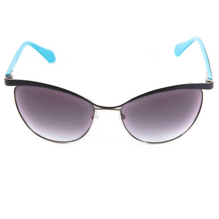blue sunglasses frames on white background. Sun goggles and glasses for vision in blue frames.の写真素材