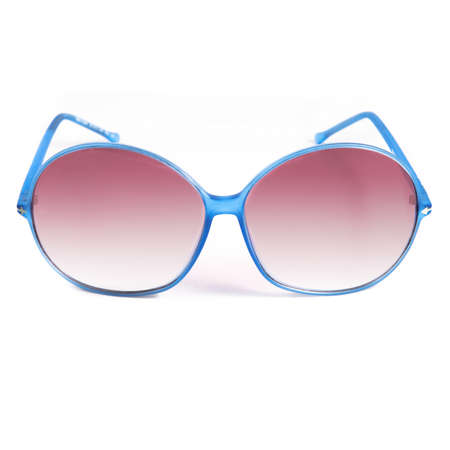 blue sunglasses frames on white background. Sun goggles and glasses for vision in blue frames.の写真素材
