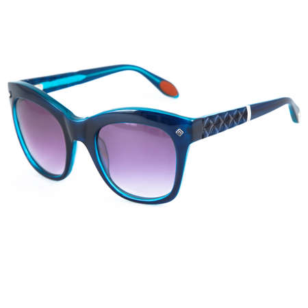 blue sunglasses frames on white background. Sun goggles and glasses for vision in blue frames.の写真素材