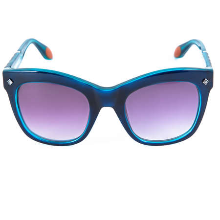 blue sunglasses frames on white background. Sun goggles and glasses for vision in blue frames.の写真素材