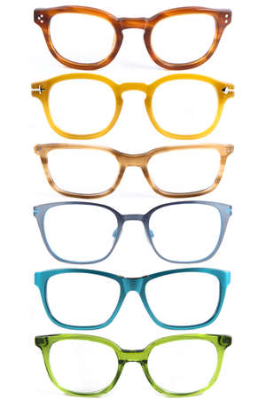 collage of eyeglass frames on a white background. Glasses on a white background, collageの写真素材