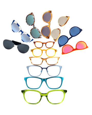 collage of eyeglass frames on a white background. Glasses on a white background, collageの写真素材