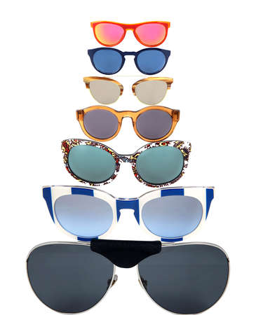 collage of eyeglass frames on a white background. Glasses on a white background, collageの写真素材