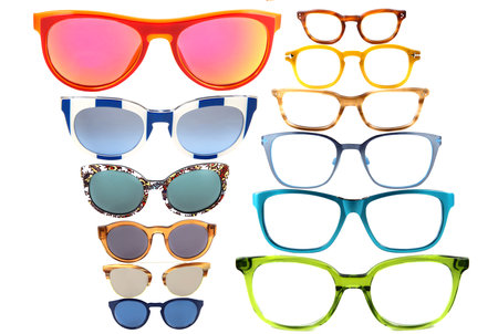 collage of eyeglass frames on a white background. Glasses on a white background, collageの写真素材