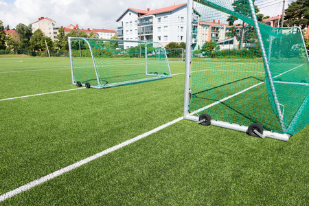 Goals on soccer fieldの写真素材