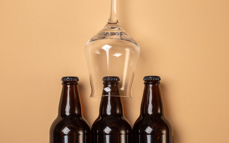 full beer bottles and beer glass on a monotone backgroundの写真素材