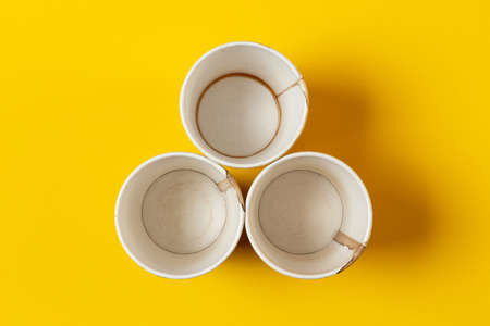 used paper cups with traces of coffeeの写真素材