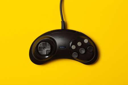 black wired classic six-button gamepadの写真素材