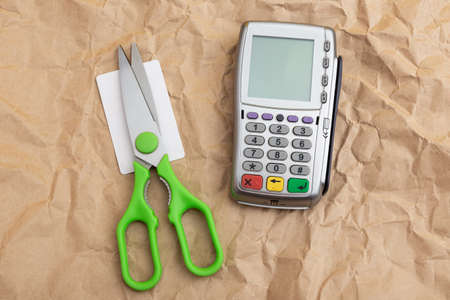 bankrupt bank card destruction in the storeの写真素材