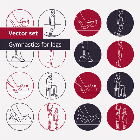 Set of vector outline icons for gymnastics in circles.のイラスト素材