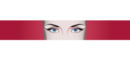 Blue Female eyes on red background. Vector illustration for health glamour design.のイラスト素材
