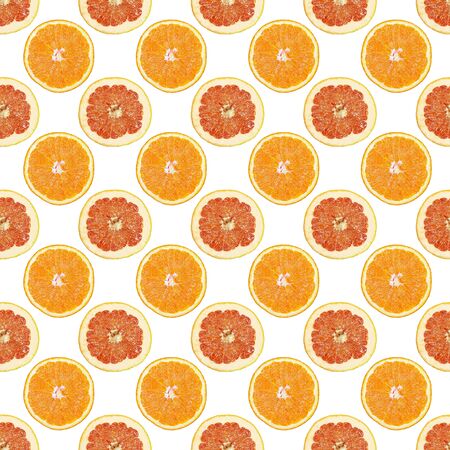 Seamless pattern of isolated slices of grapefruit and orange. Stock illustartion for web and print, wallpaper, background, design and packaging, wrapping and scrapbooking paperの写真素材