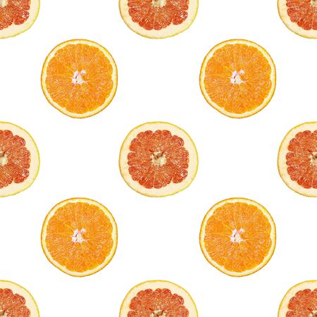 Seamless pattern of isolated slices of grapefruit and orange. Stock illustartion for web and print, wallpaper, background, design and packaging, wrapping and scrapbooking paperの写真素材