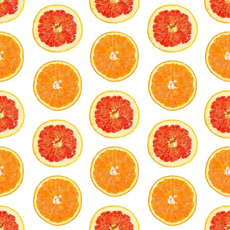 Seamless infinity pattern of isolated slices of grapefruit and orange. Stock illustartion for web and print, wallpaper, background, design and packaging, wrapping and scrapbooking paperの写真素材
