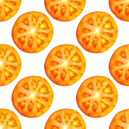 Seamless endless pattern of slices of juicy ripe red tomato. Design for wrapping paper, fabric and wallpaper.の写真素材