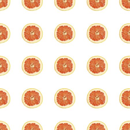 Seamless pattern of isolated slices of grapefruit. Wallpaper for background, design and packaging.の写真素材