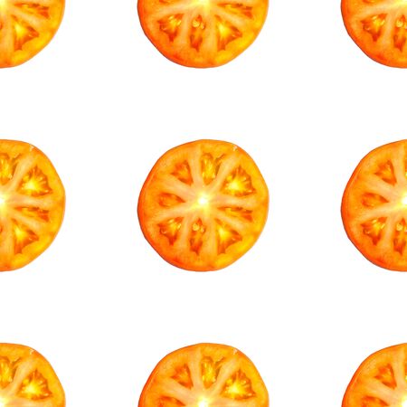 Seamless endless pattern of slices of juicy ripe red tomato. Design for wrapping paper, fabric and wallpaper.の写真素材