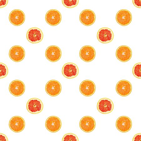 Seamless infinity pattern of isolated slices of grapefruit and orange. Stock illustartion for web and print, wallpaper, background, design and packaging, wrapping and scrapbooking paperの写真素材