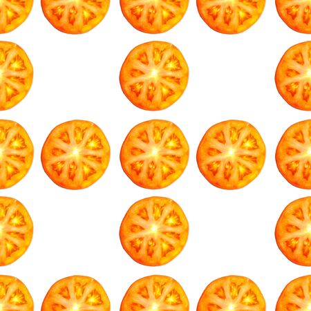 Seamless endless pattern of slices of juicy ripe red tomato. Design for wrapping paper, fabric and wallpaper.の写真素材