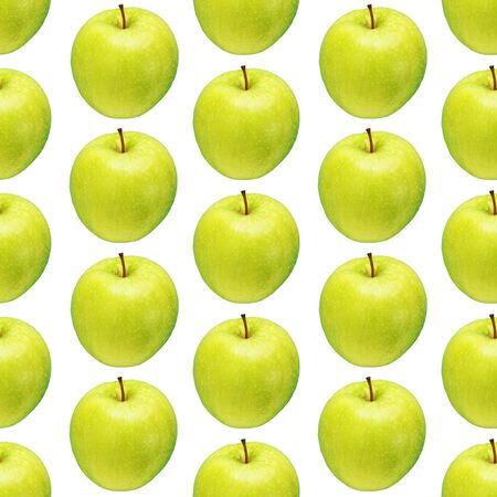 Pattern of green apples on a white background. Isolated fruits. Image for fabric, wallpaper and wrapping paper.の写真素材