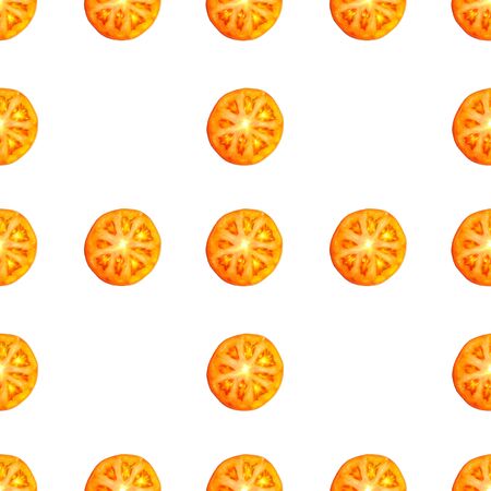 Seamless endless pattern of slices of juicy ripe red tomato. Design for wrapping paper, fabric and wallpaper.の写真素材