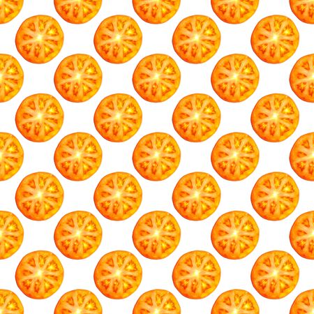 Seamless endless pattern of slices of juicy ripe red tomato. Design for wrapping paper, fabric and wallpaper.の写真素材