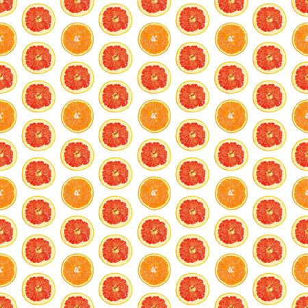 Seamless infinity pattern of isolated slices of grapefruit and orange. Stock illustartion for web and print, wallpaper, background, design and packaging, wrapping and scrapbooking paperの写真素材