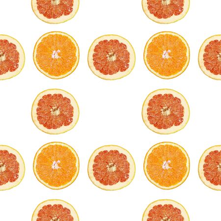 Seamless pattern of isolated slices of grapefruit and orange. Stock illustartion for web and print, wallpaper, background, design and packaging, wrapping and scrapbooking paperの写真素材