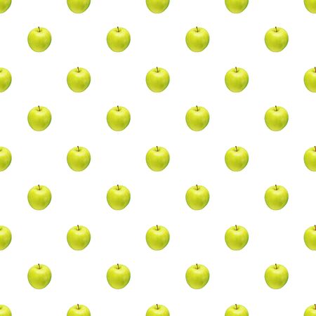 Pattern of green apples on a white background. Isolated fruits. Image for fabric, wallpaper and wrapping paper.の写真素材