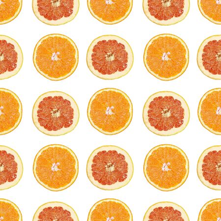 Seamless pattern of isolated slices of grapefruit and orange. Stock illustartion for web and print, wallpaper, background, design and packaging, wrapping and scrapbooking paperの写真素材