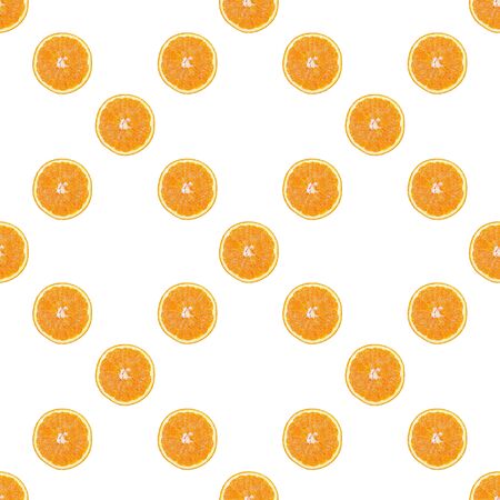 Seamless pattern of isolated slices of orange. Wallpaper for background, design and packaging.の写真素材