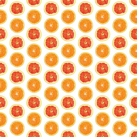Seamless infinity pattern of isolated slices of grapefruit and orange. Stock illustartion for web and print, wallpaper, background, design and packaging, wrapping and scrapbooking paperの写真素材