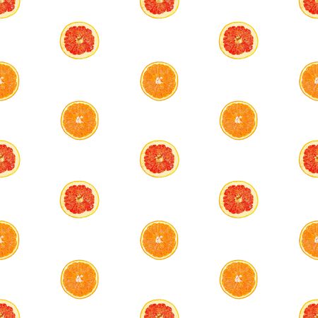 Seamless infinity pattern of isolated slices of grapefruit and orange. Stock illustartion for web and print, wallpaper, background, design and packaging, wrapping and scrapbooking paperの写真素材