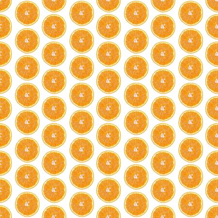 Seamless infinity pattern of isolated slices of orange. Wallpaper for background, design and packaging.の写真素材