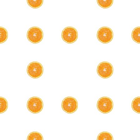 Seamless pattern of isolated slices of orange. Wallpaper for background, design and packaging.の写真素材