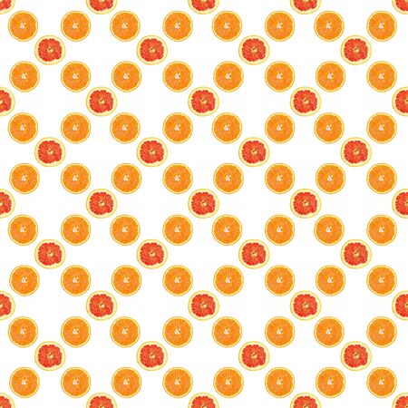Seamless infinity pattern of isolated slices of grapefruit and orange. Stock illustartion for web and print, wallpaper, background, design and packaging, wrapping and scrapbooking paperの写真素材