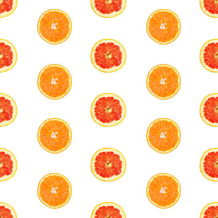 Seamless infinity pattern of isolated slices of grapefruit and orange. Stock illustartion for web and print, wallpaper, background, design and packaging, wrapping and scrapbooking paperの写真素材