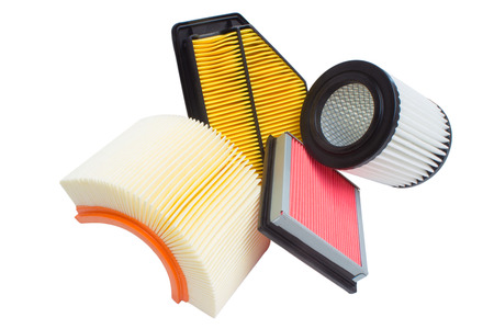 Group of various automotive filters. Air filter, oil filter, cabin filter, automatic transmissionの写真素材