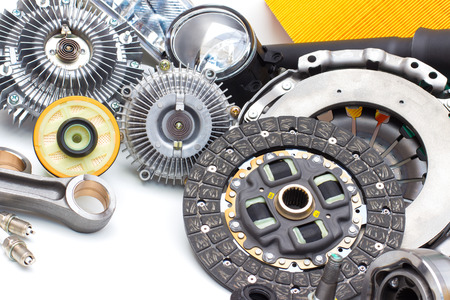 New car parts on a gray backgroundの写真素材