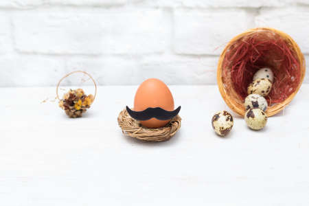 Hipster Easter .hipster mustache egg in the nestの写真素材