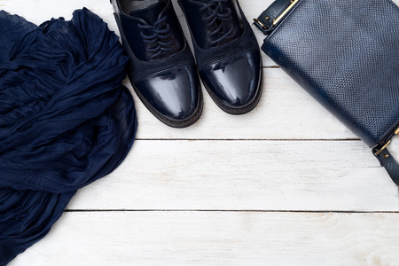 Fashion accessories and clothes dark blue. Mockupの写真素材