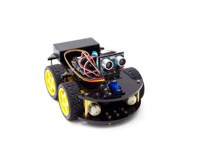 Robot on wheels on a white background. Artificial Intelligence