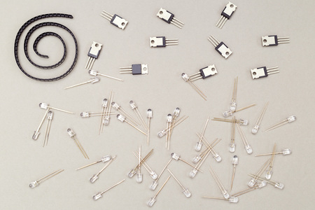 Led on gray background. Flat lay