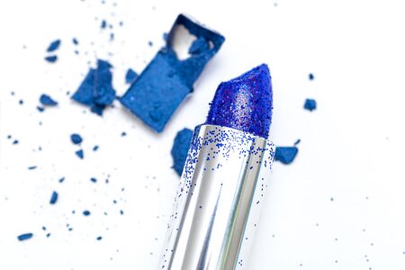 Blue sparkle lipstick.  Glamour. Vertical photoの写真素材