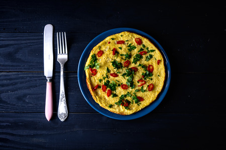 Homemade omelette on plate. Healthy food concept.の写真素材