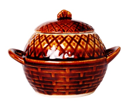 Ceramic pot for roast, isolated on a white background.の写真素材